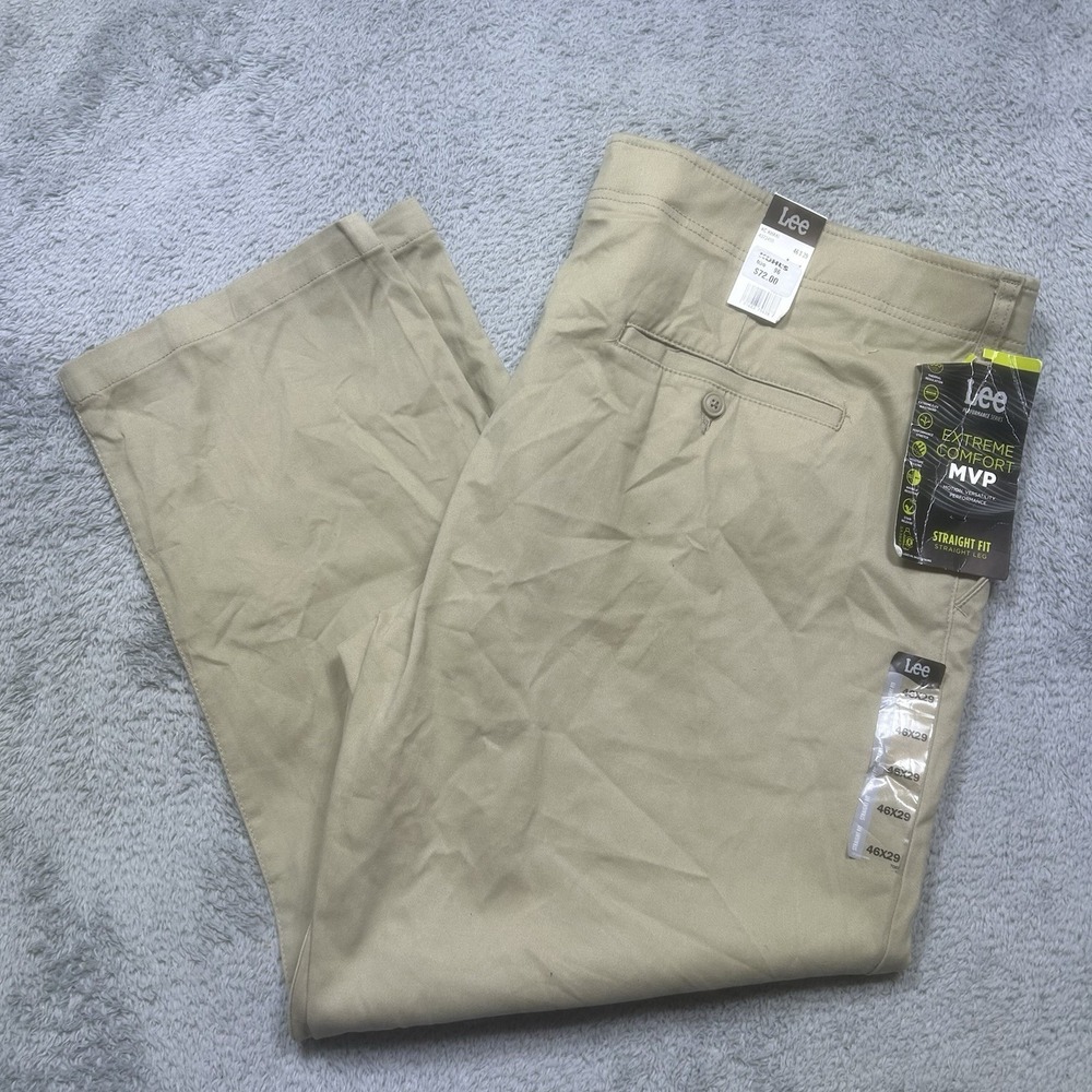 Lee Pants Mens 46x29 Beige Performance Series Extreme Comfort MVP Straight NEW